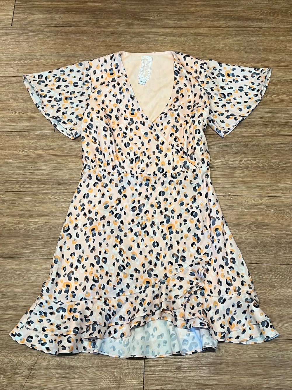 Sadie & Sage Cream with Black Leopard Print Wrap Dress